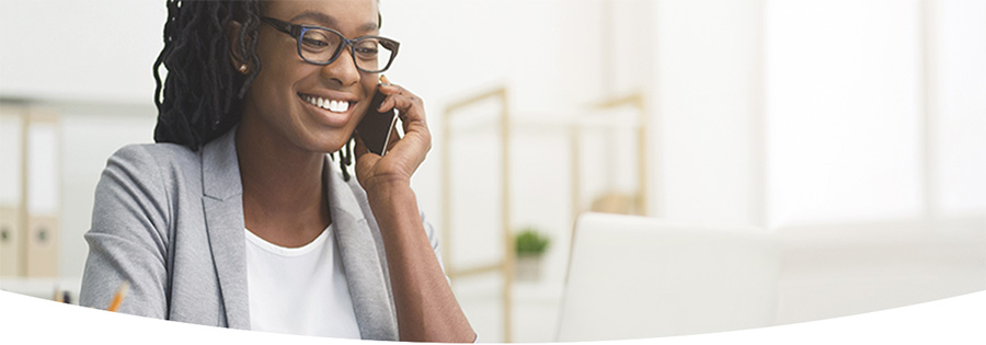 ViClarity client smiling while on the phone