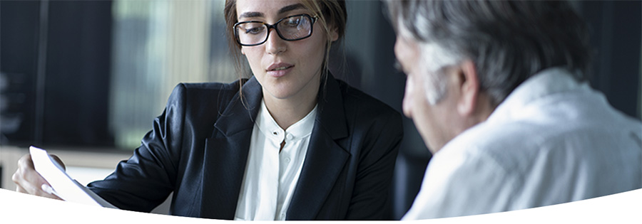 Young businesswoman in a meeting with an older businessman