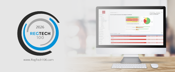 2026 RegTech100 Logo beside computer displaying ViClari